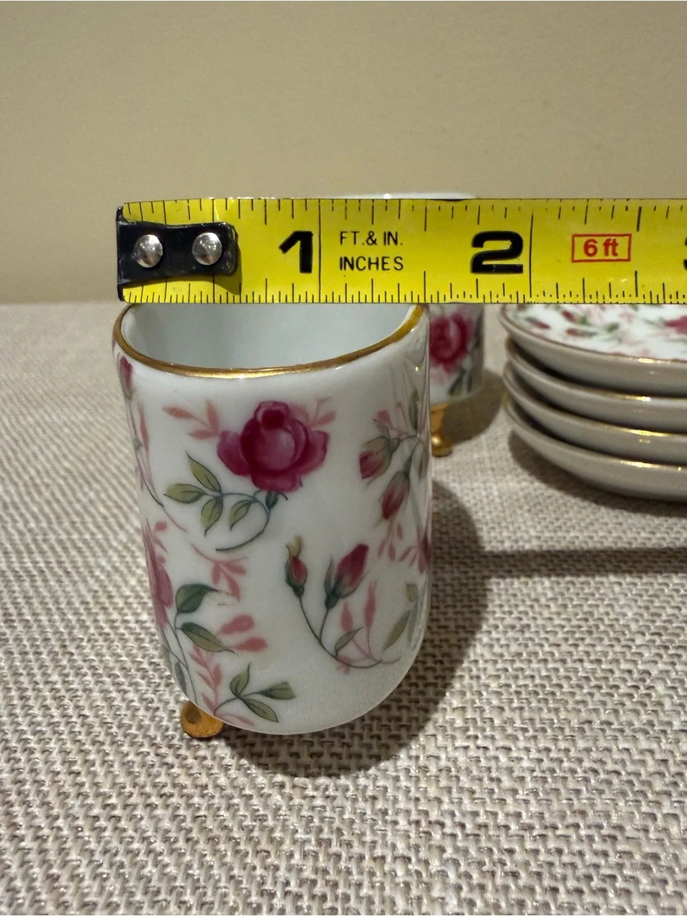 Vintage Lefton Rose Chintz Porcelain Cigarette Holder Ashtray Set 6pc